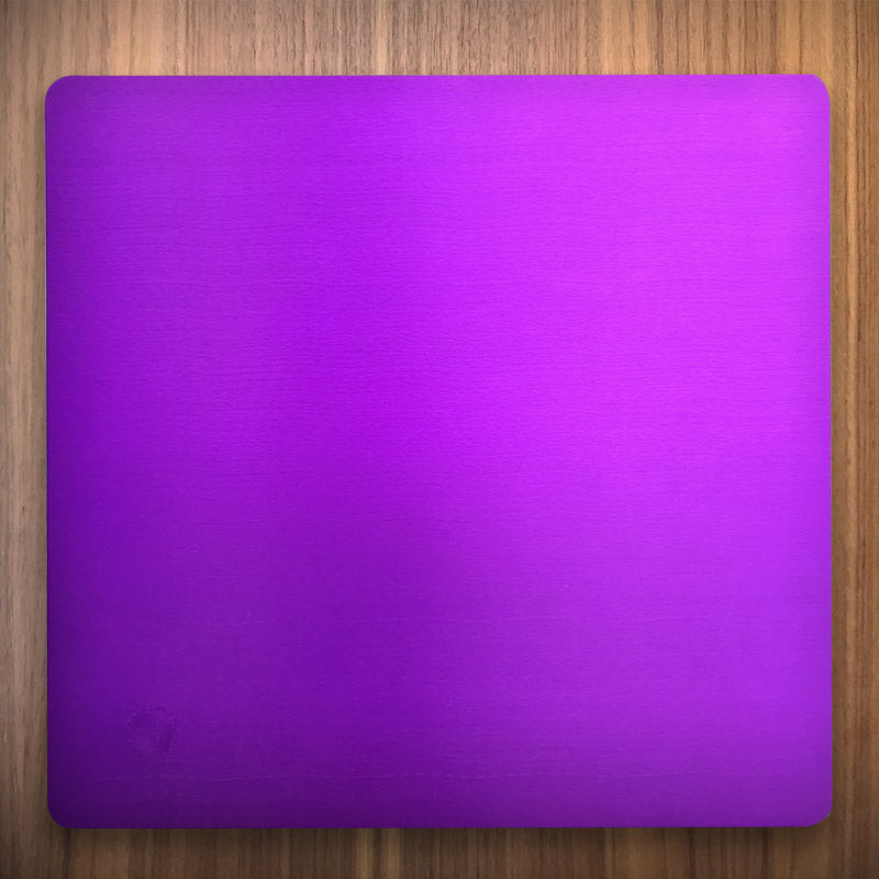 Large 12"X12" Tesla Purple energy plate on wood surface