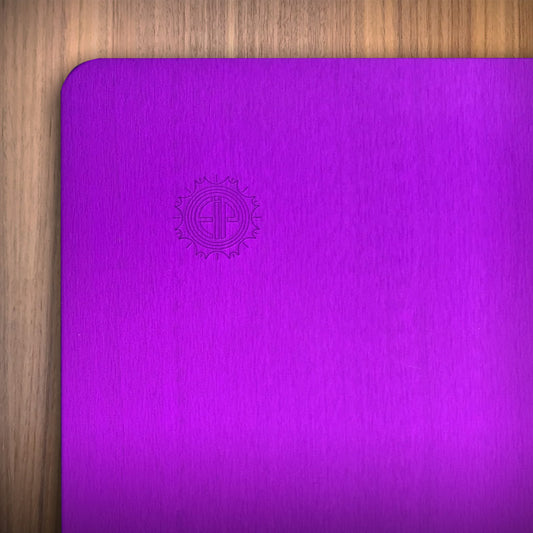Large 12x12 purple energy plate alt version on wood surface